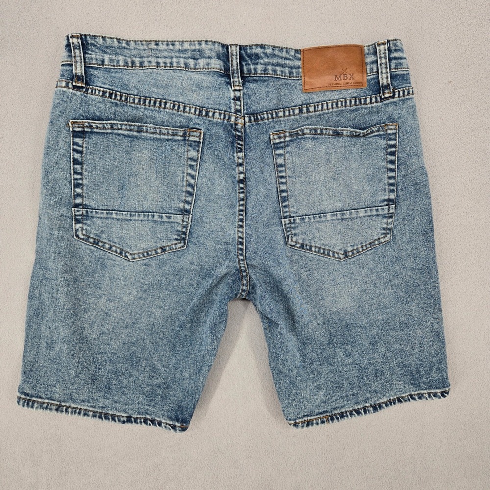 MBX 34 Denim Shorts Mens Blue Acid Wash Casual Streetwear